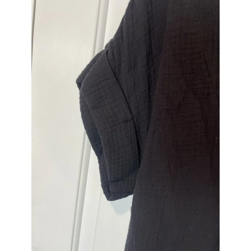 Beach Cover Up Black Cotton Gauze Tunic Women S V-Neck Pockets Coastal NWT